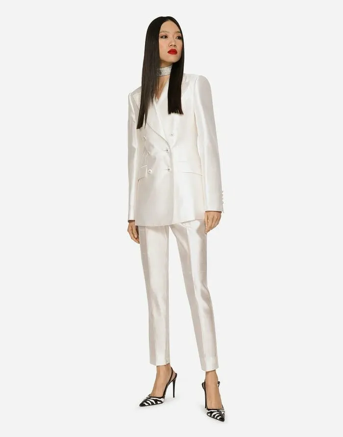 Dolce and Gabbana Blazers Women Doublebreasted Shantung Turlington Blazer White Dolce and Gabbana Blazers Women Doublebreasted Shantung Turlington Blazer White