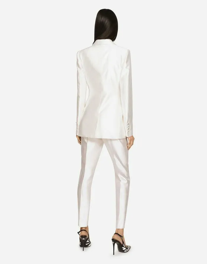 Dolce and Gabbana Blazers Women Doublebreasted Shantung Turlington Blazer White Dolce and Gabbana Blazers Women Doublebreasted Shantung Turlington Blazer White