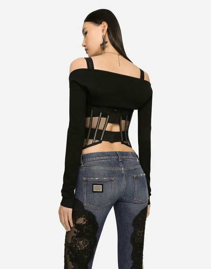 Dolce and Gabbana Blazers Women KIM DOLCEandGABBANA Jersey Milano Rib Shrug Black