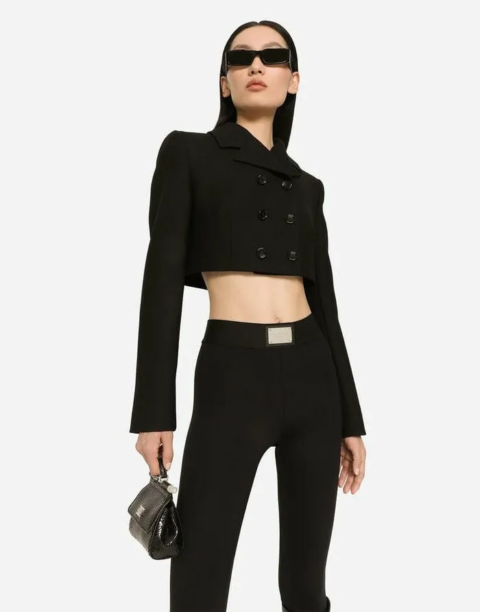 Dolce and Gabbana Blazers Women Short Doublebreasted Twill Jacket Black Dolce and Gabbana Blazers Women Short Doublebreasted Twill Jacket Black