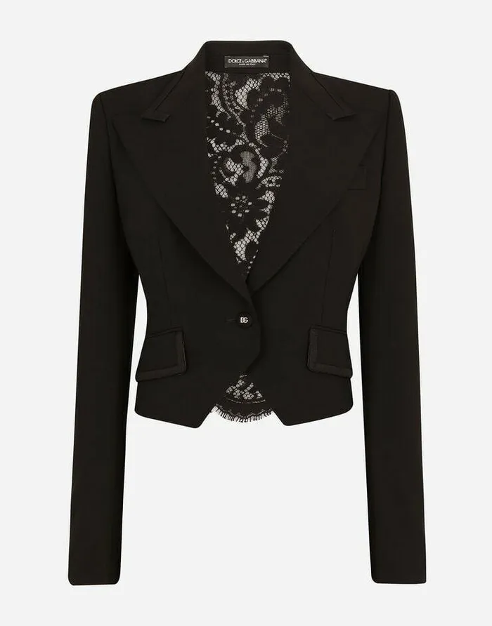 Dolce and Gabbana Blazers Women Short Wool And Cordonetto Lace Jacket Black