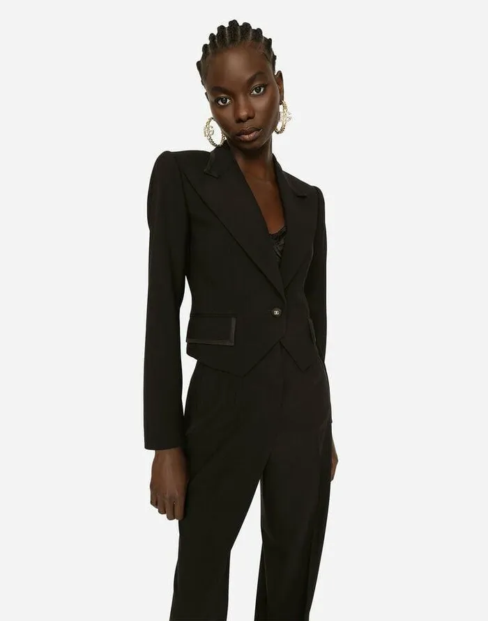 Dolce and Gabbana Blazers Women Short Wool And Cordonetto Lace Jacket Black Dolce and Gabbana Blazers Women Short Wool And Cordonetto Lace Jacket Black