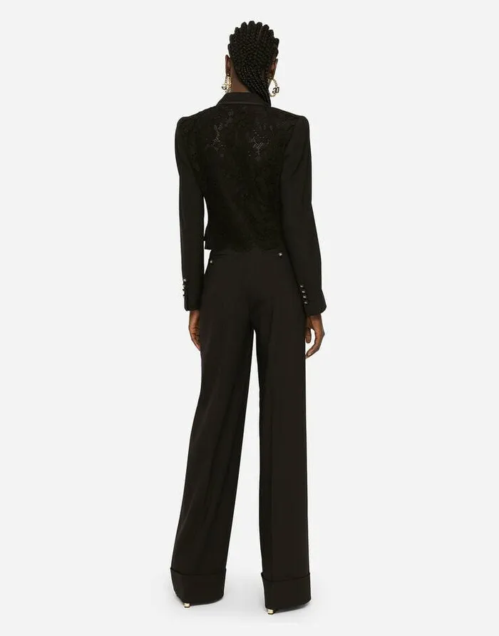 Dolce and Gabbana Blazers Women Short Wool And Cordonetto Lace Jacket Black Dolce and Gabbana Blazers Women Short Wool And Cordonetto Lace Jacket Black
