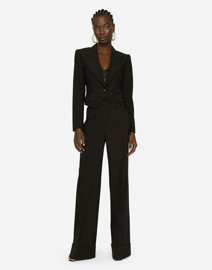 Dolce and Gabbana Blazers Women Short Wool And Cordonetto Lace Jacket Black Dolce and Gabbana Blazers Women Short Wool And Cordonetto Lace Jacket Black