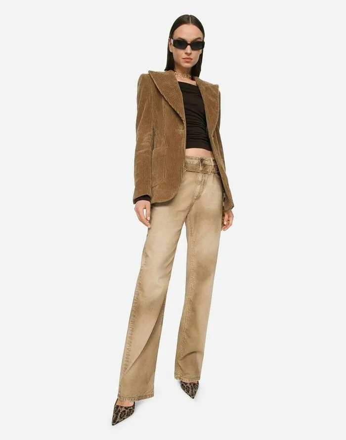 Dolce and Gabbana Blazers Women Singlebreasted Corduroy Turlington Jacket Beige Dolce and Gabbana Blazers Women Singlebreasted Corduroy Turlington Jacket Beige