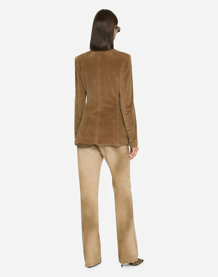 Dolce and Gabbana Blazers Women Singlebreasted Corduroy Turlington Jacket Beige Dolce and Gabbana Blazers Women Singlebreasted Corduroy Turlington Jacket Beige