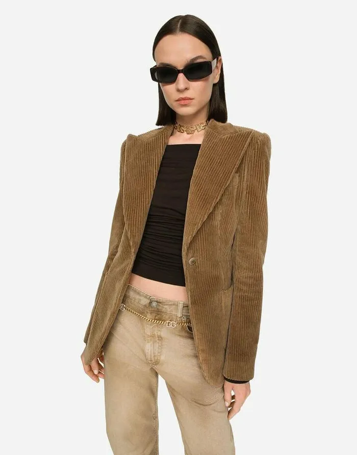 Dolce and Gabbana Blazers Women Singlebreasted Corduroy Turlington Jacket Beige Dolce and Gabbana Blazers Women Singlebreasted Corduroy Turlington Jacket Beige