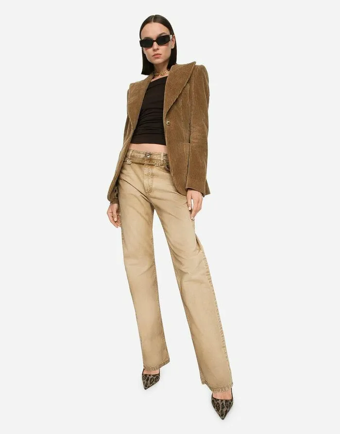 Dolce and Gabbana Blazers Women Singlebreasted Corduroy Turlington Jacket Beige Dolce and Gabbana Blazers Women Singlebreasted Corduroy Turlington Jacket Beige