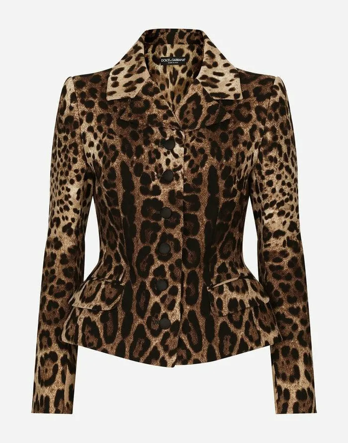 Dolce and Gabbana Blazers Women Singlebreasted Double Crepe Jacket With Leopard Print Animal Print Dolce and Gabbana Blazers Women Singlebreasted Double Crepe Jacket With Leopard Print Animal Print