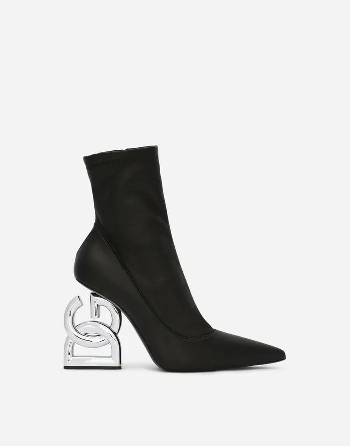 Dolce and Gabbana Boots And Booties Women Nappaeffect Fabric Ankle Boots With 35 Heel Black