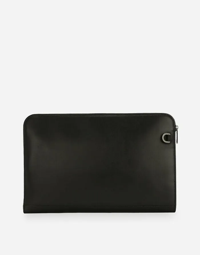 Dolce and Gabbana Briefcase And Clutches Men Large Calfskin Pouch With Raised Logo Black Dolce and Gabbana Briefcase And Clutches Men Large Calfskin Pouch With Raised Logo Black