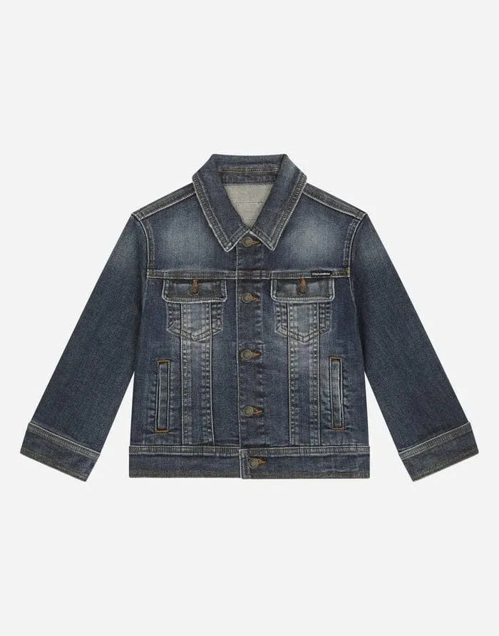 Dolce and Gabbana Coats And Jackets Children Blue Wash Stretch Denim Jacket Blue