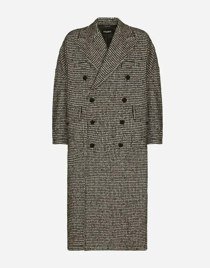 Dolce and Gabbana Coats And Jackets Men Doublebreasted Wool Houndstooth Coat Multicolor