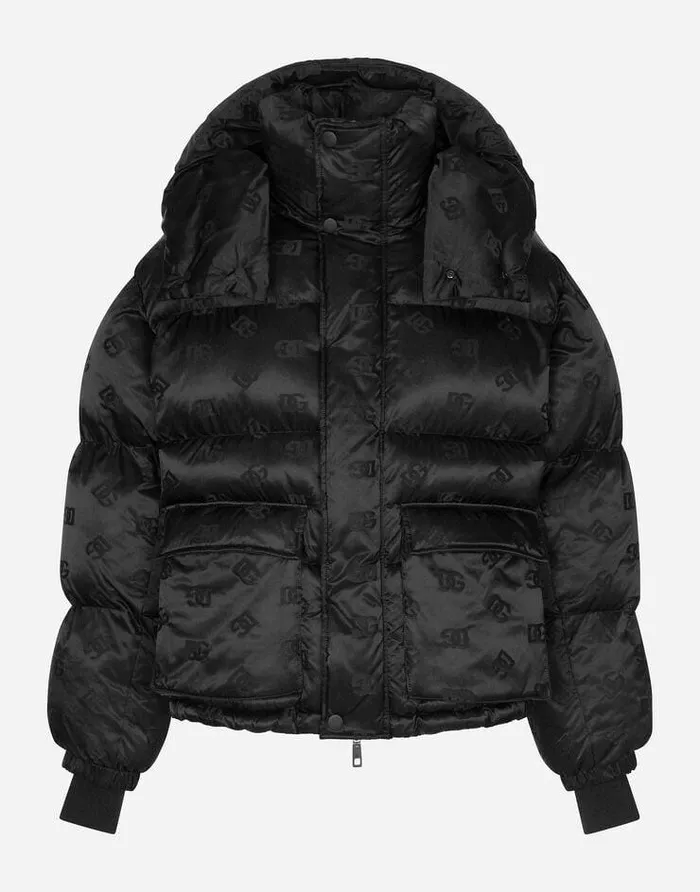 Dolce and Gabbana Coats And Jackets Men Highnecked Satin Jacket With Jacquard DG Detail Black