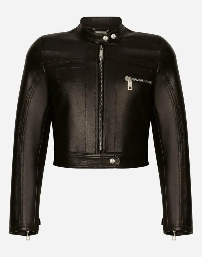 Dolce and Gabbana Coats And Jackets Men Nappa Leather Biker Jacket Black