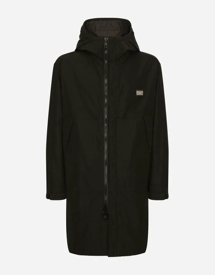 Dolce and Gabbana Coats And Jackets Men Nylon Parka With Hood And Branded Tag Black