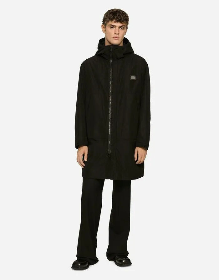Dolce and Gabbana Coats And Jackets Men Nylon Parka With Hood And Branded Tag Black Dolce and Gabbana Coats And Jackets Men Nylon Parka With Hood And Branded Tag Black