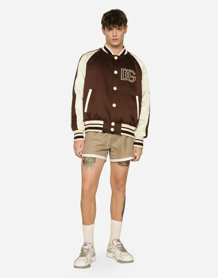 Dolce and Gabbana Coats And Jackets Men Technical Satin Jacket With DG Appliqu Multicolor Dolce and Gabbana Coats And Jackets Men Technical Satin Jacket With DG Appliqu Multicolor