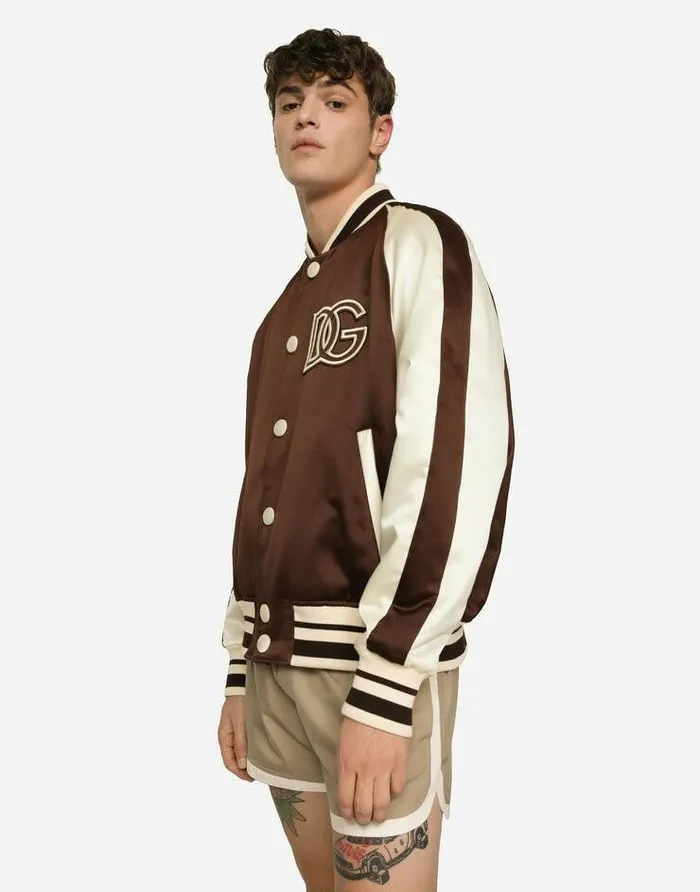 Dolce and Gabbana Coats And Jackets Men Technical Satin Jacket With DG Appliqu Multicolor Dolce and Gabbana Coats And Jackets Men Technical Satin Jacket With DG Appliqu Multicolor