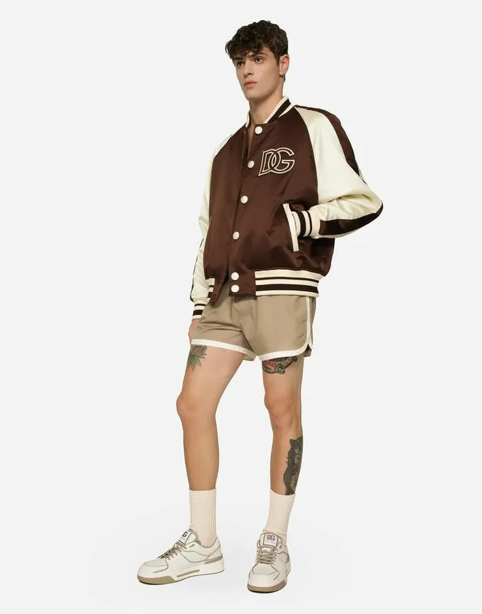 Dolce and Gabbana Coats And Jackets Men Technical Satin Jacket With DG Appliqu Multicolor Dolce and Gabbana Coats And Jackets Men Technical Satin Jacket With DG Appliqu Multicolor