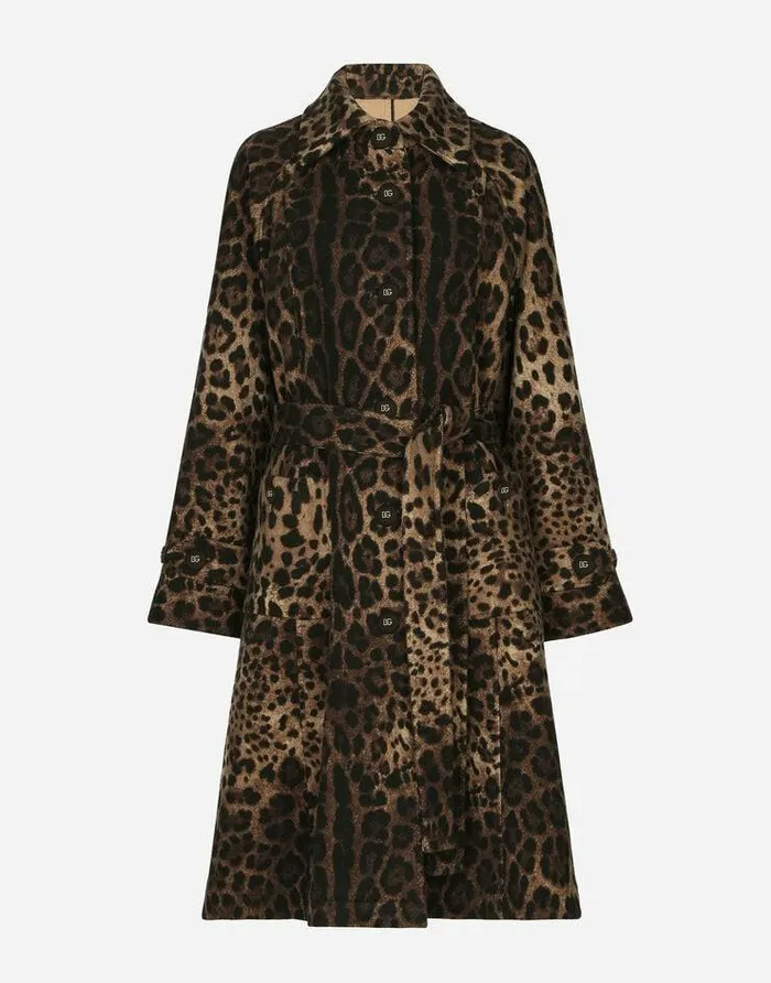 Dolce and Gabbana Coats And Jackets Women Belted Leopardprint Wool Coat Animal Print