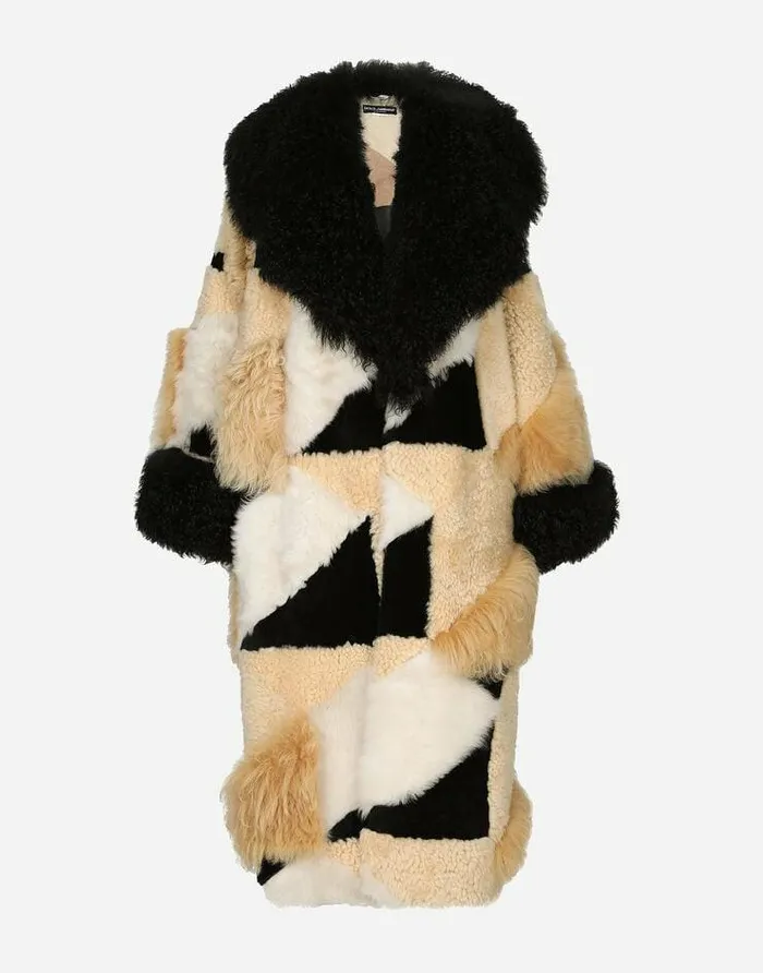 Dolce and Gabbana Coats And Jackets Women Long Patchwork Sheepskin Coat Multicolor