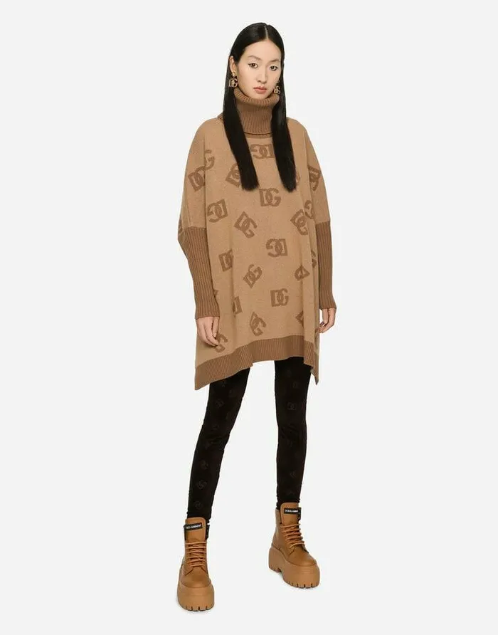Dolce and Gabbana Coats And Jackets Women Short Wool Turtleneck Poncho With DG Inlay Multicolor Dolce and Gabbana Coats And Jackets Women Short Wool Turtleneck Poncho With DG Inlay Multicolor