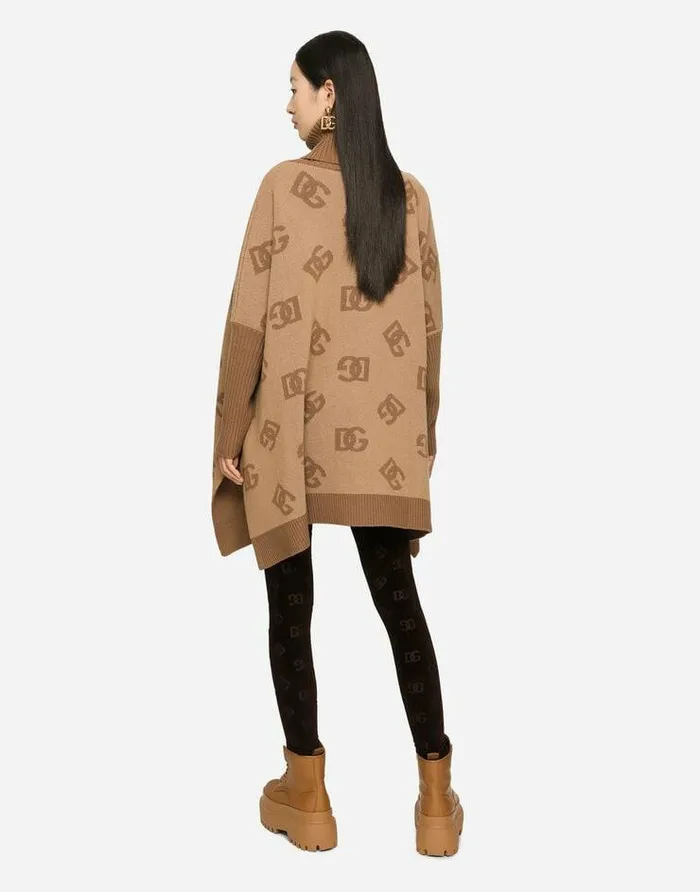 Dolce and Gabbana Coats And Jackets Women Short Wool Turtleneck Poncho With DG Inlay Multicolor Dolce and Gabbana Coats And Jackets Women Short Wool Turtleneck Poncho With DG Inlay Multicolor