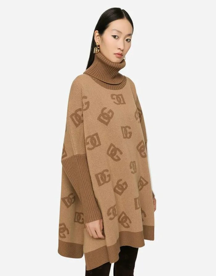 Dolce and Gabbana Coats And Jackets Women Short Wool Turtleneck Poncho With DG Inlay Multicolor Dolce and Gabbana Coats And Jackets Women Short Wool Turtleneck Poncho With DG Inlay Multicolor