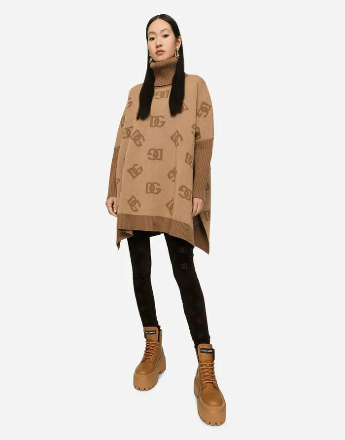 Dolce and Gabbana Coats And Jackets Women Short Wool Turtleneck Poncho With DG Inlay Multicolor Dolce and Gabbana Coats And Jackets Women Short Wool Turtleneck Poncho With DG Inlay Multicolor