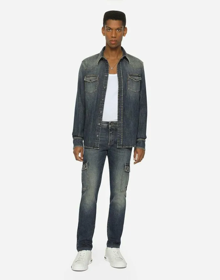 Dolce and Gabbana Denim Men Blue Wash Skinny Stretch Cargo Jeans Multicolor Dolce and Gabbana Denim Men Blue Wash Skinny Stretch Cargo Jeans Multicolor