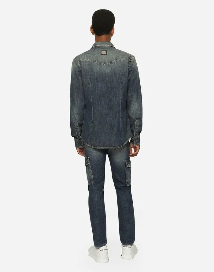 Dolce and Gabbana Denim Men Blue Wash Skinny Stretch Cargo Jeans Multicolor Dolce and Gabbana Denim Men Blue Wash Skinny Stretch Cargo Jeans Multicolor