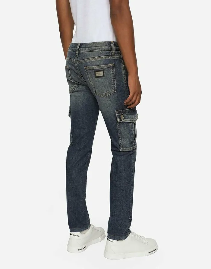 Dolce and Gabbana Denim Men Blue Wash Skinny Stretch Cargo Jeans Multicolor Dolce and Gabbana Denim Men Blue Wash Skinny Stretch Cargo Jeans Multicolor