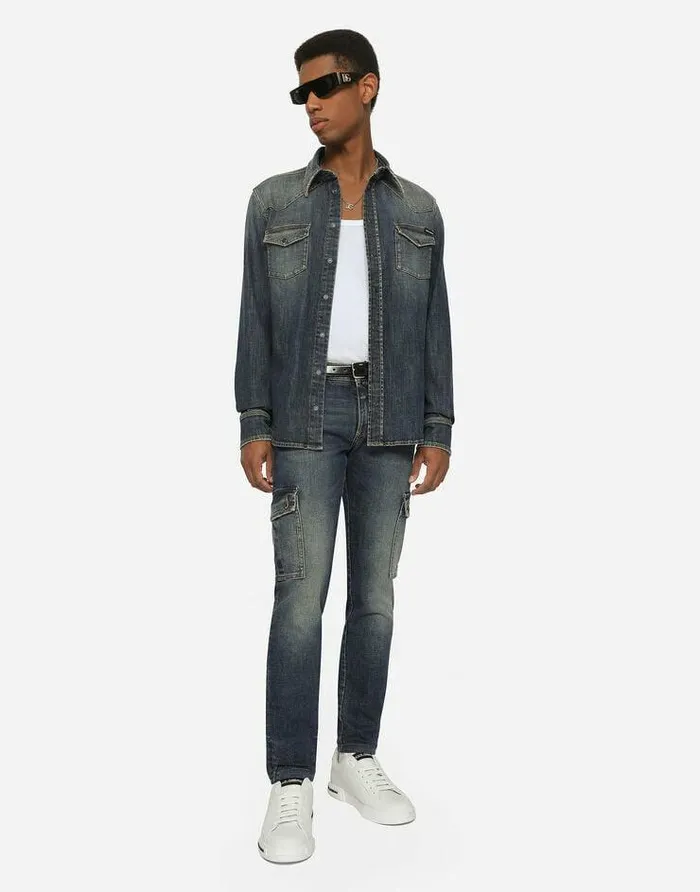 Dolce and Gabbana Denim Men Blue Wash Skinny Stretch Cargo Jeans Multicolor Dolce and Gabbana Denim Men Blue Wash Skinny Stretch Cargo Jeans Multicolor