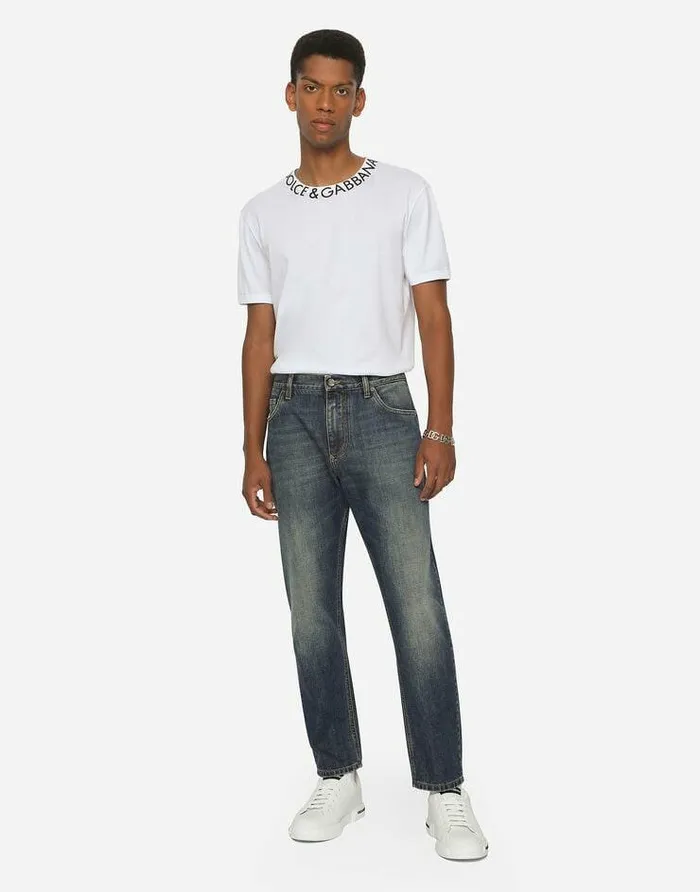 Dolce and Gabbana Denim Men Light Blue Wash Loose Stretch Jeans Multicolor