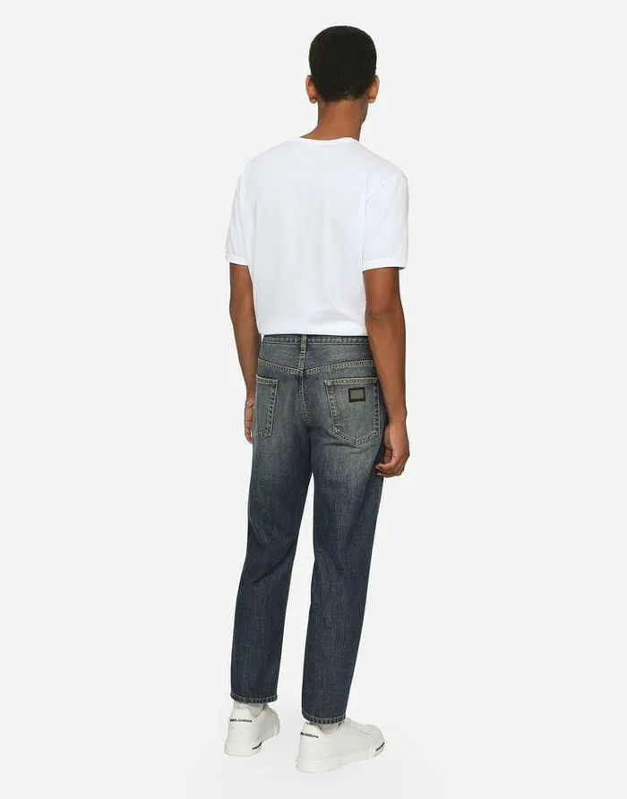 Dolce and Gabbana Denim Men Light Blue Wash Loose Stretch Jeans Multicolor