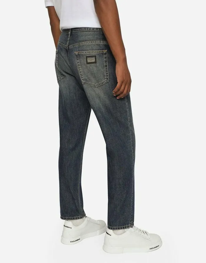 Dolce and Gabbana Denim Men Light Blue Wash Loose Stretch Jeans Multicolor
