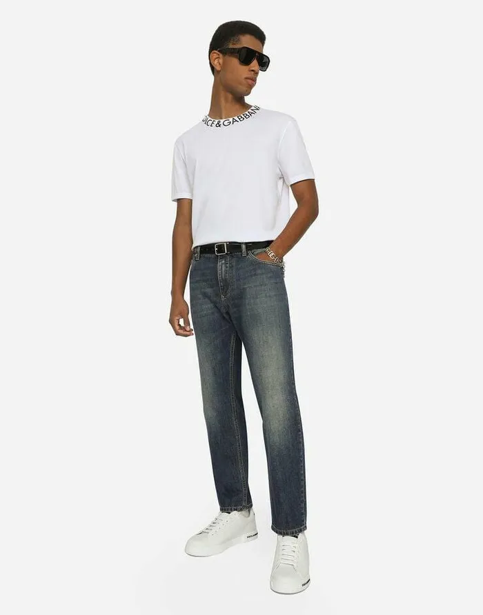 Dolce and Gabbana Denim Men Light Blue Wash Loose Stretch Jeans Multicolor