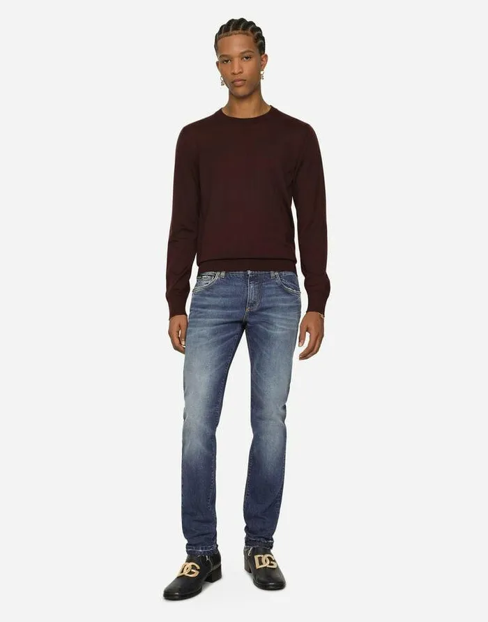 Dolce and Gabbana Denim Men Washed Skinny Fit Stretch Denim Jeans Multicolor