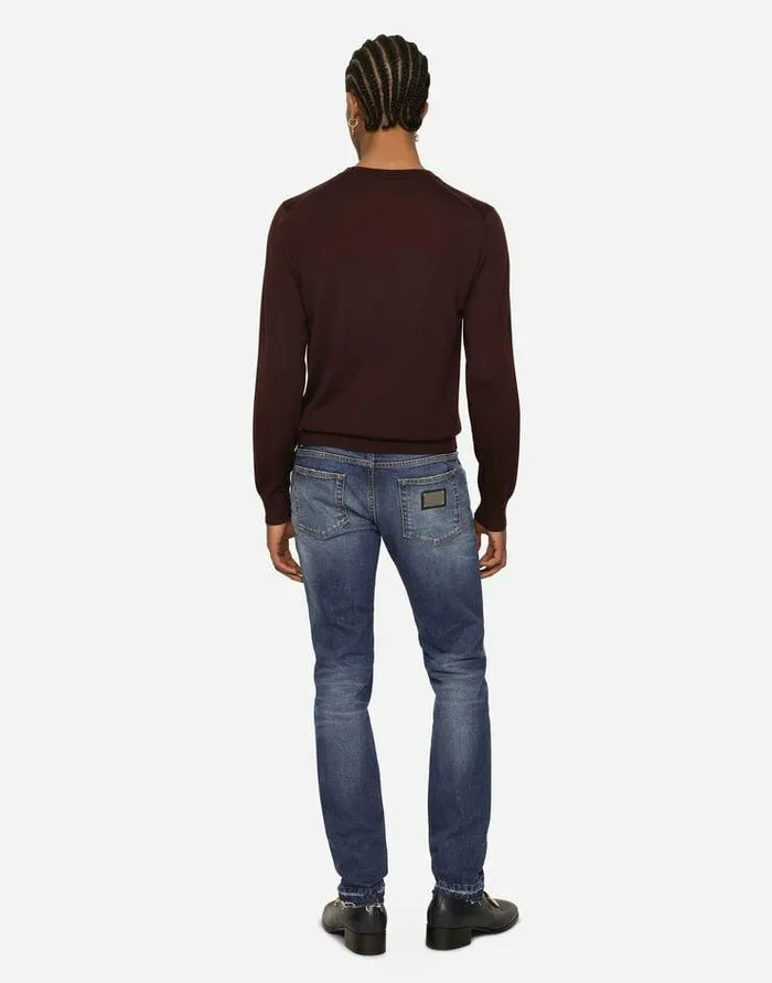 Dolce and Gabbana Denim Men Washed Skinny Fit Stretch Denim Jeans Multicolor