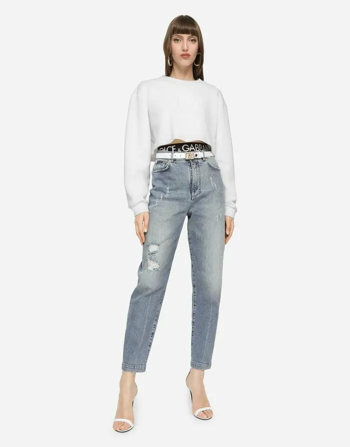 Dolce and Gabbana Denim Women Boyfriend Jeans In Light Blue Denim With Rips Blue Dolce and Gabbana Denim Women Boyfriend Jeans In Light Blue Denim With Rips Blue
