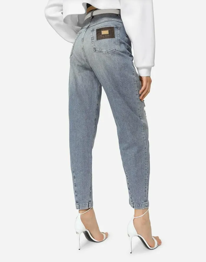 Dolce and Gabbana Denim Women Boyfriend Jeans In Light Blue Denim With Rips Blue Dolce and Gabbana Denim Women Boyfriend Jeans In Light Blue Denim With Rips Blue