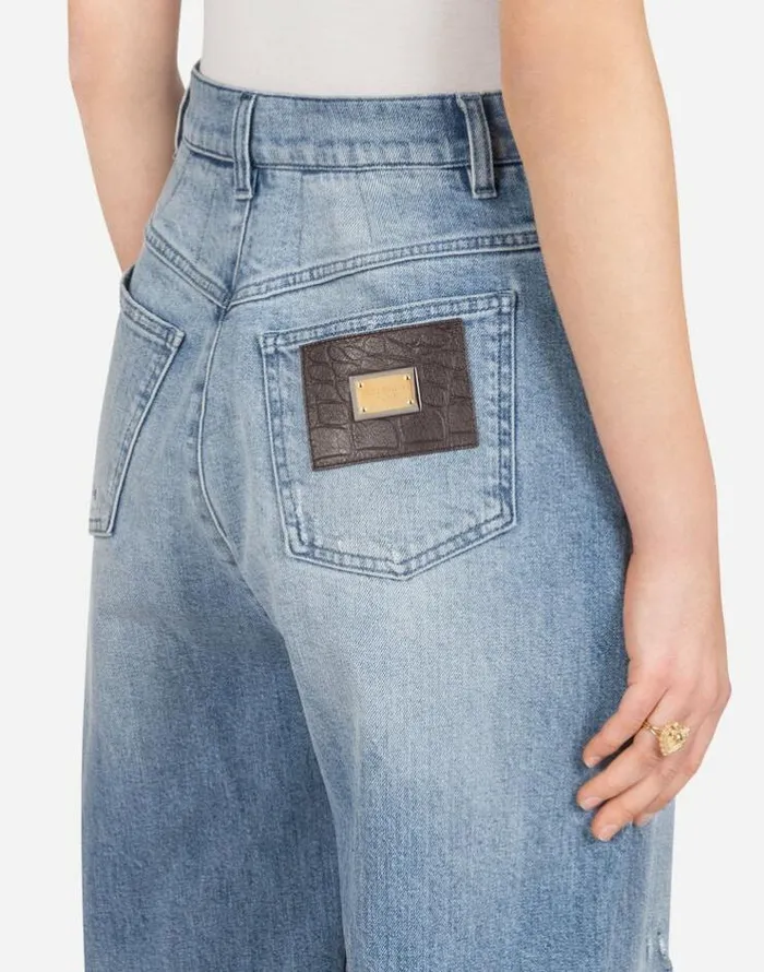 Dolce and Gabbana Denim Women Boyfriend Jeans In Light Blue Denim With Rips Blue Dolce and Gabbana Denim Women Boyfriend Jeans In Light Blue Denim With Rips Blue