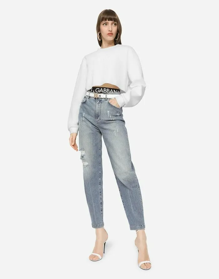 Dolce and Gabbana Denim Women Boyfriend Jeans In Light Blue Denim With Rips Blue Dolce and Gabbana Denim Women Boyfriend Jeans In Light Blue Denim With Rips Blue