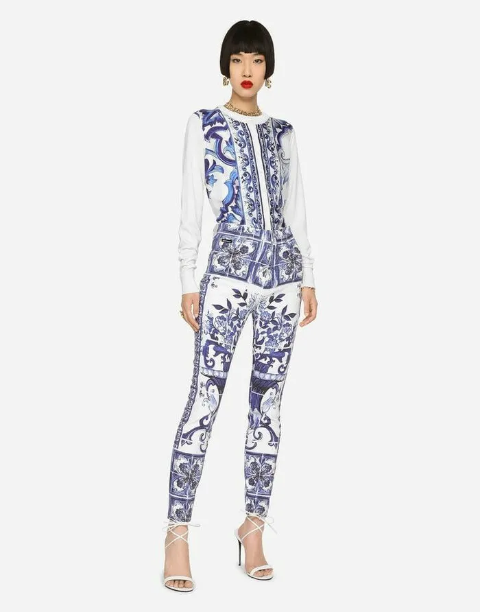 Dolce and Gabbana Denim Women Majolicaprint Grace Jeans Multicolor Dolce and Gabbana Denim Women Majolicaprint Grace Jeans Multicolor