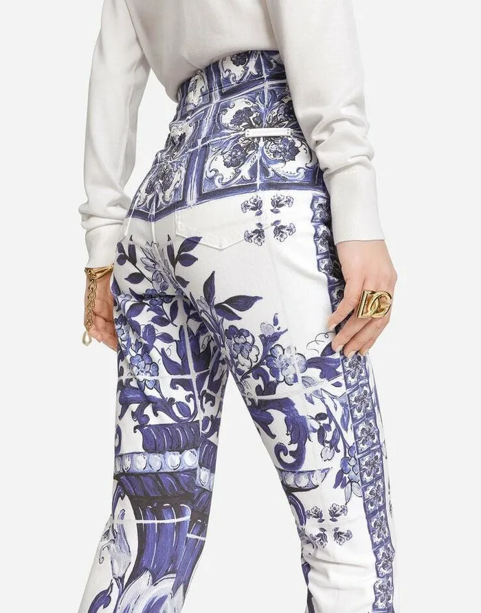 Dolce and Gabbana Denim Women Majolicaprint Grace Jeans Multicolor Dolce and Gabbana Denim Women Majolicaprint Grace Jeans Multicolor