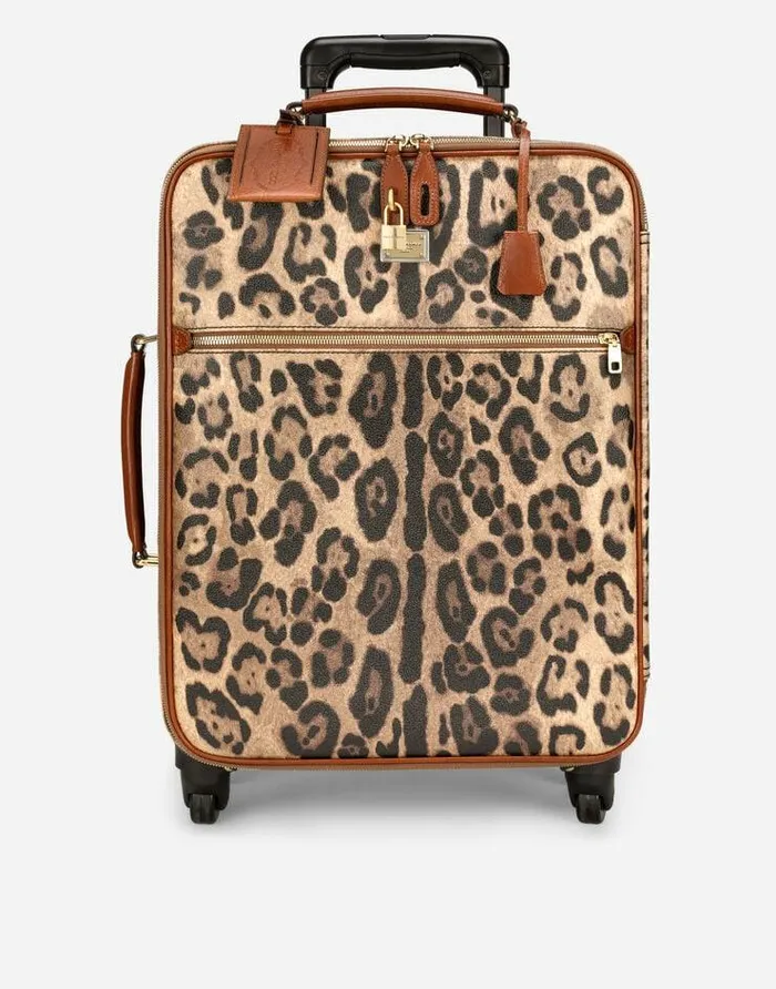 Dolce and Gabbana DGLeo Collection WomenMen Medium Trolley In Leopardprint Crespo With Branded Plate Multicolor