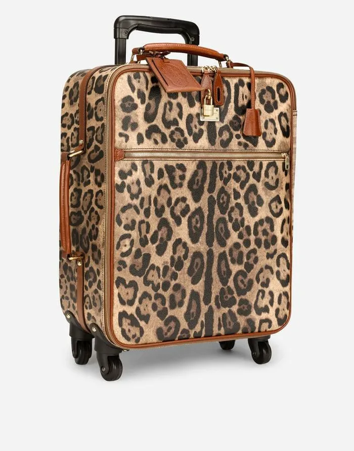 Dolce and Gabbana DGLeo Collection WomenMen Medium Trolley In Leopardprint Crespo With Branded Plate Multicolor Dolce and Gabbana DGLeo Collection WomenMen Medium Trolley In Leopardprint Crespo With Branded Plate Multicolor