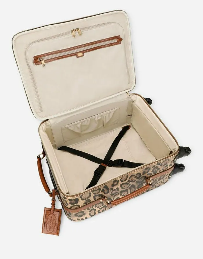 Dolce and Gabbana DGLeo Collection WomenMen Medium Trolley In Leopardprint Crespo With Branded Plate Multicolor Dolce and Gabbana DGLeo Collection WomenMen Medium Trolley In Leopardprint Crespo With Branded Plate Multicolor