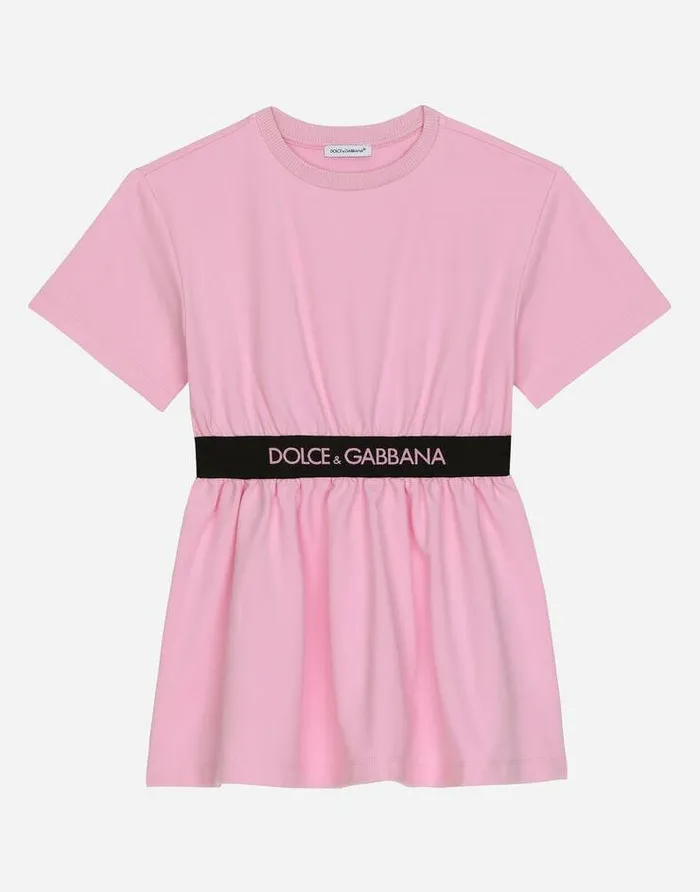Dolce and Gabbana Dresses Children Interlock Dress With Branded Elastic Pink